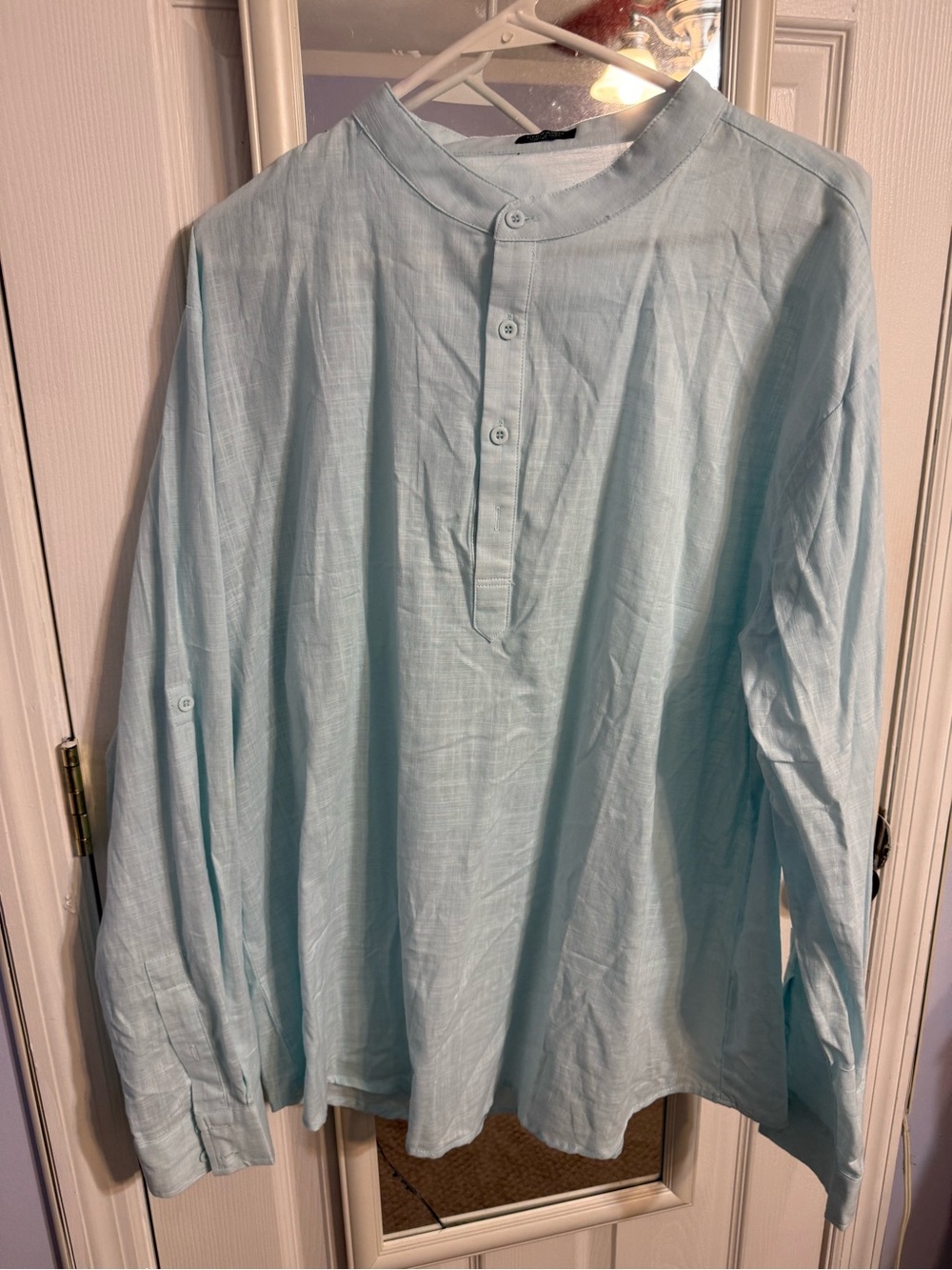 Men's pale green Grandad Collar Button-Down Shirt - Long Sleeve